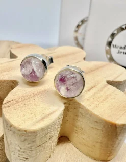 Pink moonstone round studs