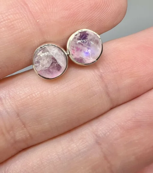Pink moonstone round studs