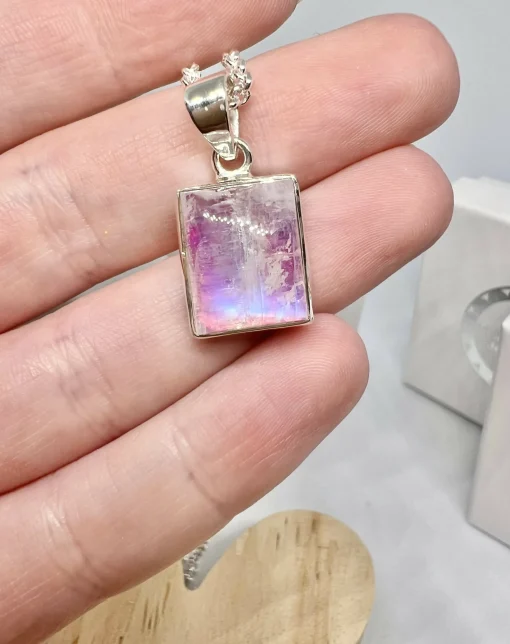 Pink moonstone square necklace