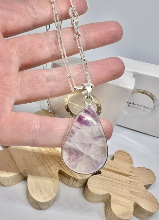 Pink moonstone teardrop necklace