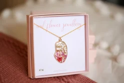 Pink Real Flower Face Necklace Gold Plated