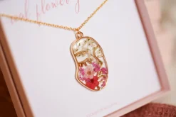 Pink Real Flower Face Necklace Gold Plated