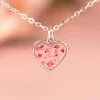Pink Real Pressed Flower Tiny Heart Necklace Sterling Silver