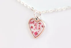 Pink Real Pressed Flower Tiny Heart Necklace Sterling Silver