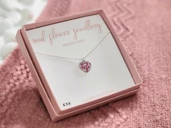 Pink Real Pressed Flower Tiny Heart Necklace Sterling Silver
