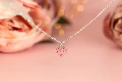 Pink Real Pressed Flower Tiny Heart Necklace Sterling Silver