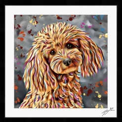 POODLE DOG COLOUR SPLASH FRAMED ARTWORK.