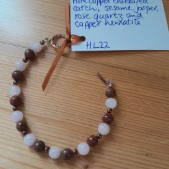 Pure Copper Embossed Leaf Toggle Catch Bracelet with Sesame Jasper, Ro