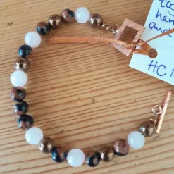 Pure Copper Hand Hammered Toggle Catch, Copper Hematite, Rose Quartz a