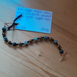 Pure Copper Toggle Bracelet with Black Silkstone, Faceted black Agate