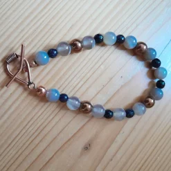 Pure Copper Toggle Bracelet with Banded Grey Agate, Navy Blue Goldston