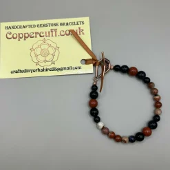 Pure Copper Toggle Bracelet with Blue Goldstone in 2 Sizes and Red Jas