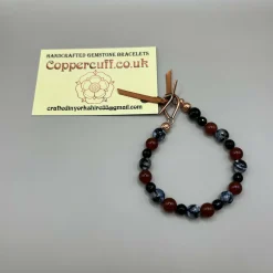 Pure Copper Toggle Catch Bracelet with Faceted Dragon Vein Fire Agate,