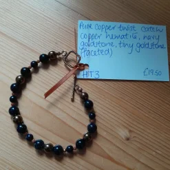 Pure Copper Toggle Catch Bracelet with Copper Hematite, Navy Goldstone