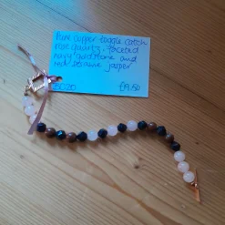 Pure Copper Toggle Catch Bracelet with Rose Quartz, Faceted Navy Golds