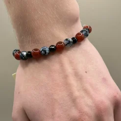 Pure Copper Toggle Catch Bracelet with Faceted Dragon Vein Fire Agate,