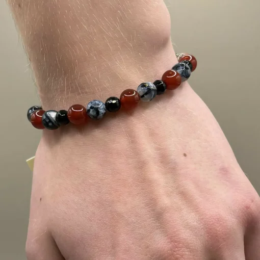 Pure Copper Toggle Catch Bracelet with Faceted Dragon Vein Fire Agate,