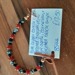 Pure Copper Toggle Catch Bracelet with Faceted Dragon Vein Fire Agate,