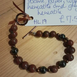 Pure Copper Toggle Clasp Bracelet with Sesame Jasper, Copper Hematite