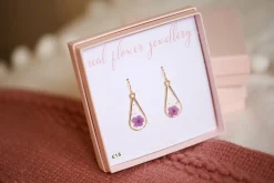 Purple Baby’s Breath Long Teardrop Earrings Gold Plated