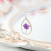 Purple Baby’s Breath Teardrop Necklace Silver Plated