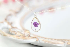 Purple Baby’s Breath Teardrop Necklace Silver Plated