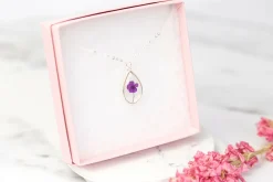 Purple Baby’s Breath Teardrop Necklace Silver Plated