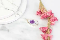 Purple Baby’s Breath Teardrop Necklace Silver Plated
