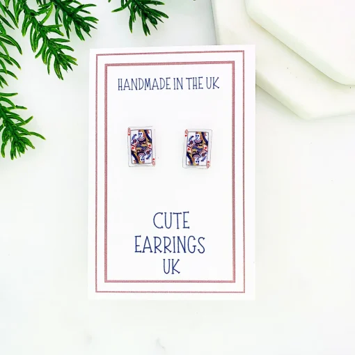 Queen Of Hearts Playing Card Stud Earrings