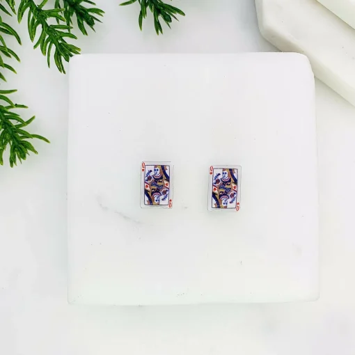 Queen Of Hearts Playing Card Stud Earrings