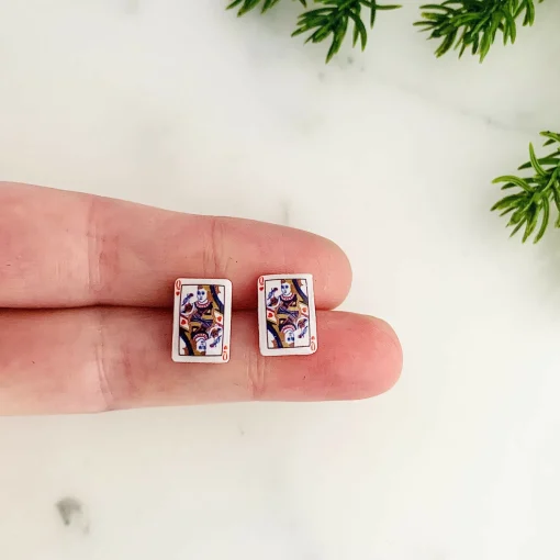 Queen Of Hearts Playing Card Stud Earrings