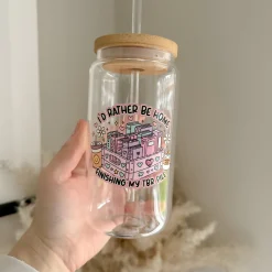 Rather Be Home Reading My TBR Pile 16oz Glass Can