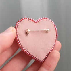 Red and Blue Bead Embroidered Heart Brooch