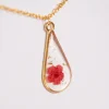 Red Baby’s Breath Long Teardrop Necklace Gold Plated