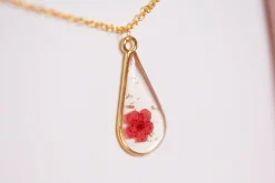 Red Baby’s Breath Long Teardrop Necklace Gold Plated