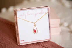 Red Baby’s Breath Long Teardrop Necklace Gold Plated