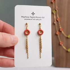 Red Floral Chain Earrings