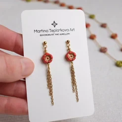 Red Floral Chain Earrings