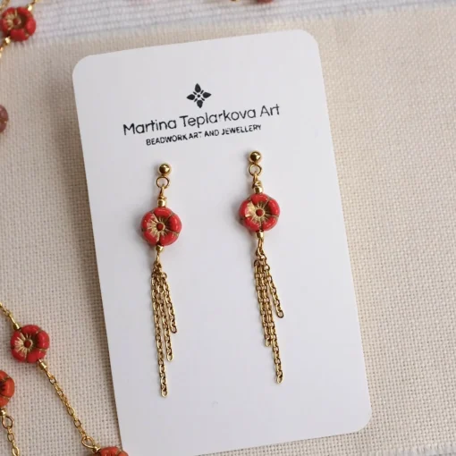Red Floral Chain Earrings