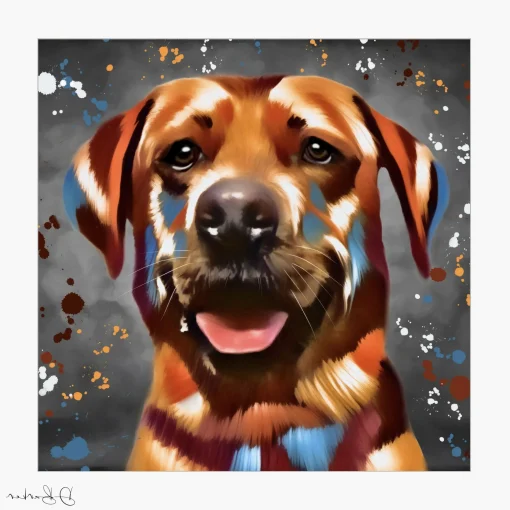 RED FOX LABRADOR DOG - COLOUR SPLASH MOUNTED ARTWORK.