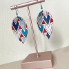 Red Teal Geo Print Pinched Leaf Earrings