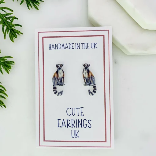 Ring Tail Lemur Stud Earrings