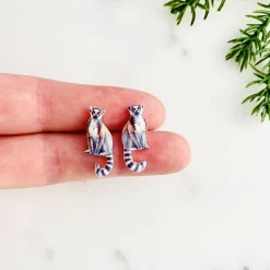 Ring Tail Lemur Stud Earrings