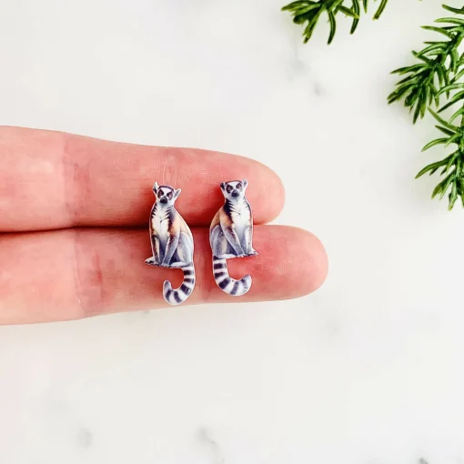 Ring Tail Lemur Stud Earrings