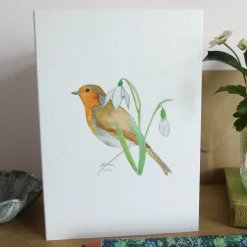 Robin and Snowdrops Greetings Card