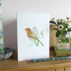 Robin and Snowdrops Greetings Card