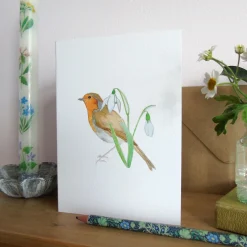 Robin and Snowdrops Greetings Card