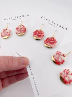Round Red China Dangles with gold tips