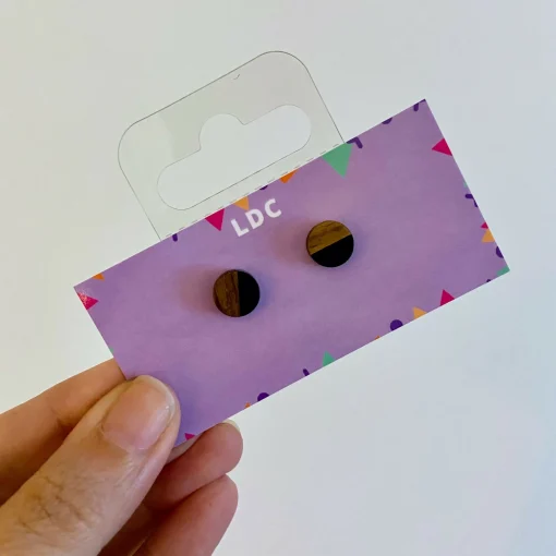 Round Wooden Black Opaque Resin Studs