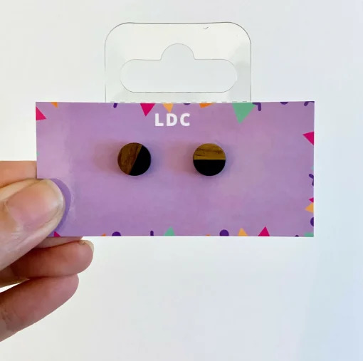 Round Wooden Black Opaque Resin Studs